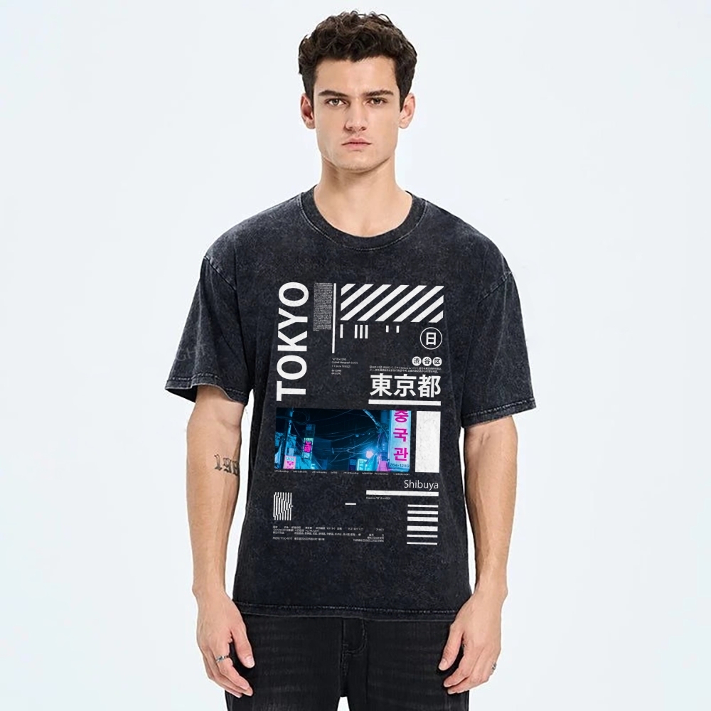 Night in Tokyo Street Vintage Washed T-shirt