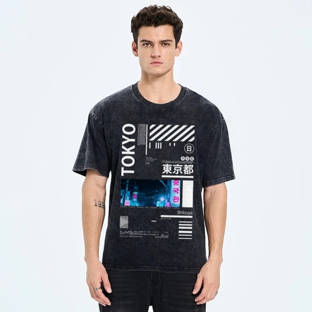 Night in Tokyo Street Vintage Washed T-shirt