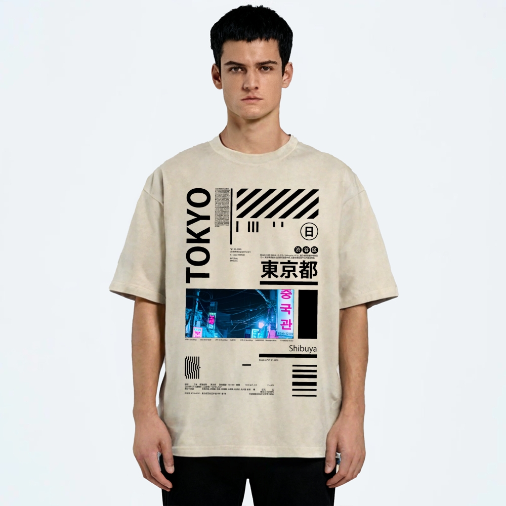 Night in Tokyo Street Vintage Washed T-shirt