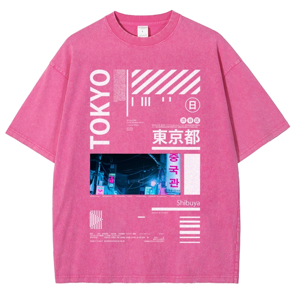 Night in Tokyo Street Vintage Washed T-shirt