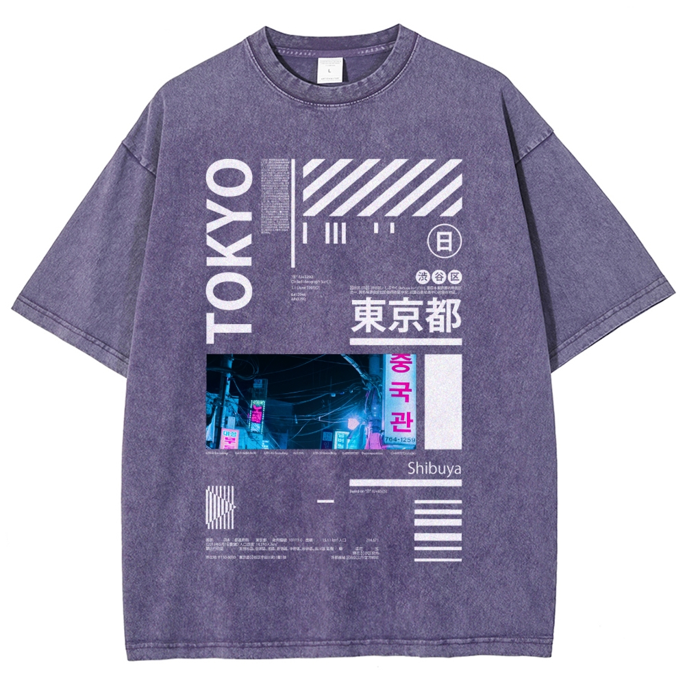 Night in Tokyo Street Vintage Washed T-shirt