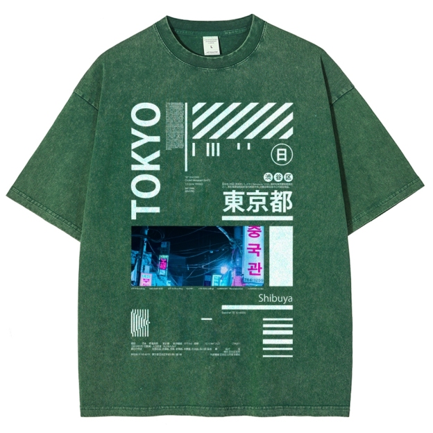 Night in Tokyo Street Vintage Washed T-shirt