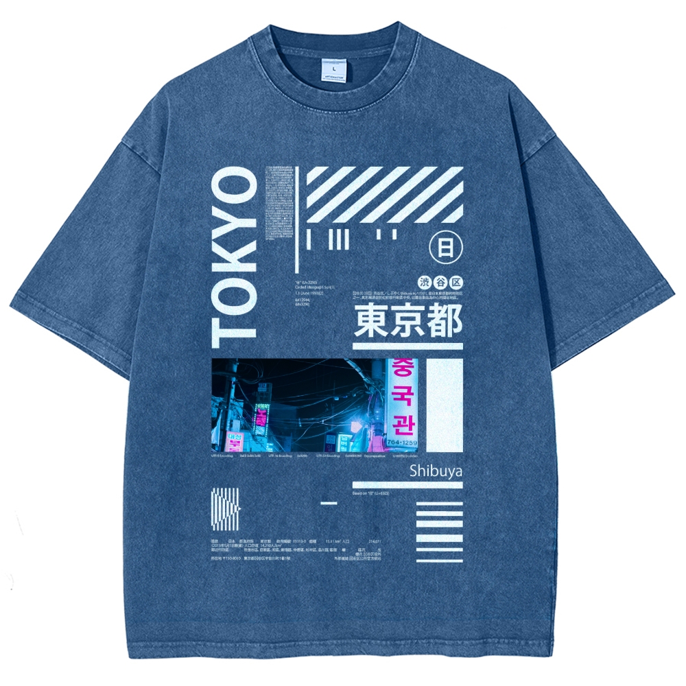 Night in Tokyo Street Vintage Washed T-shirt
