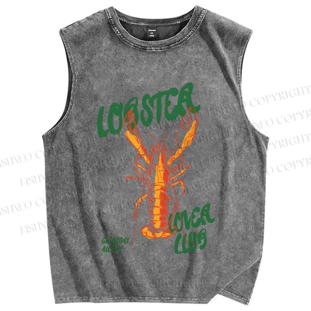Unisex lobster Lover Club Printed Washed Tank Top