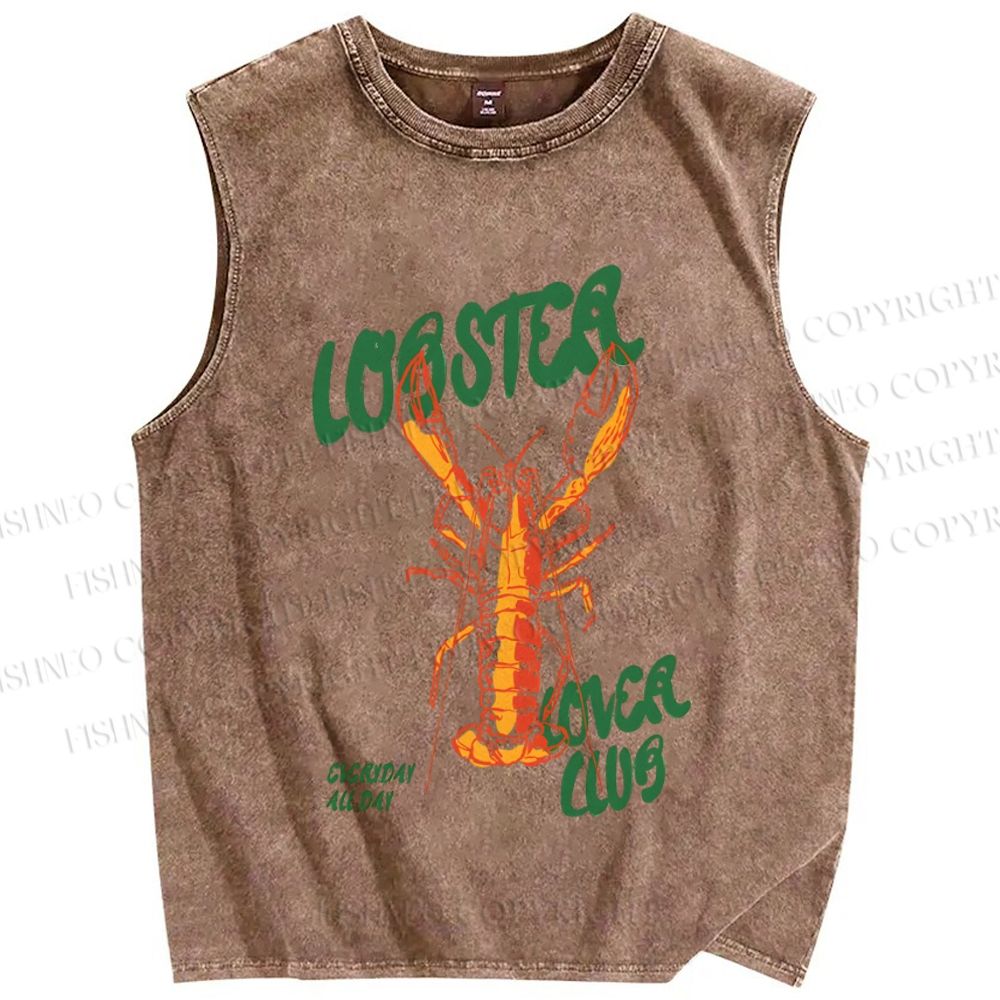 Unisex lobster Lover Club Printed Washed Tank Top
