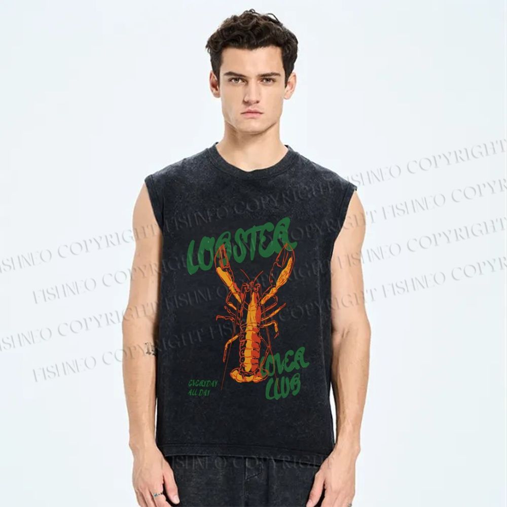 Unisex lobster Lover Club Printed Washed Tank Top