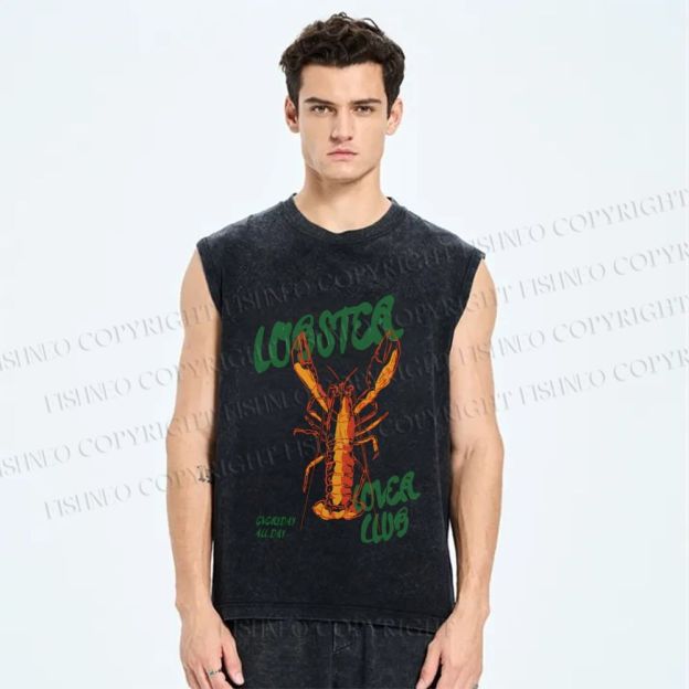 Unisex lobster Lover Club Printed Washed Tank Top