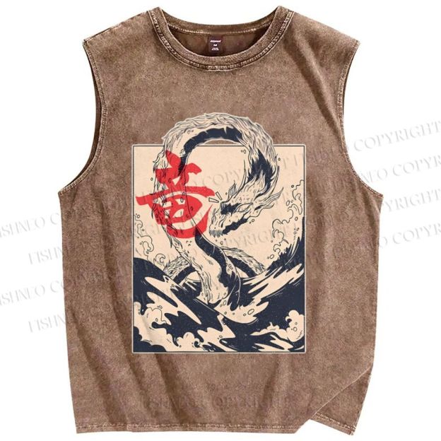 Japanese Dragon Vintage Distressed Washed Tank Top