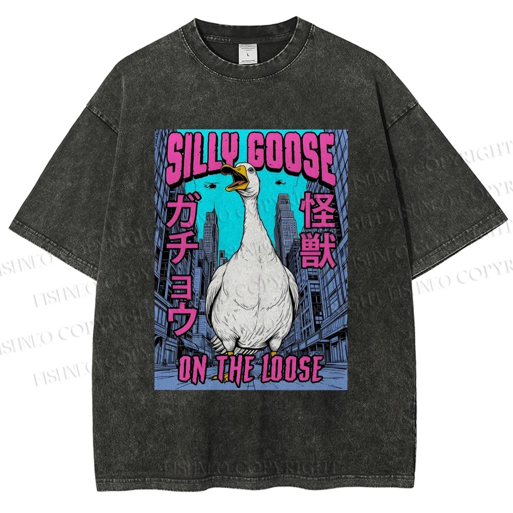 Unisex Silly Goose On The Loose Funny Monster Printed Washed Tee