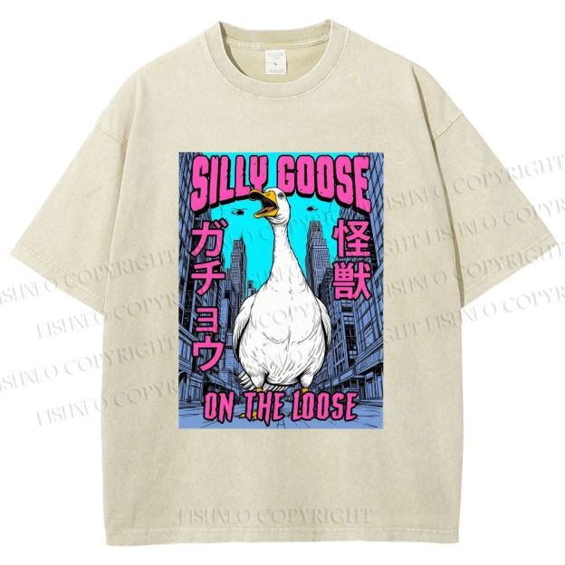 Unisex Silly Goose On The Loose Funny Monster Printed Washed Tee