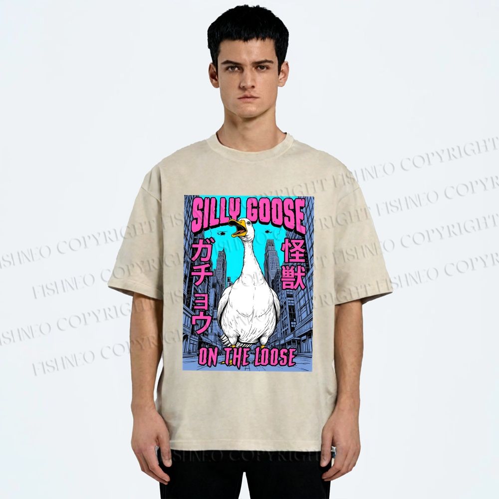 Unisex Silly Goose On The Loose Funny Monster Printed Washed Tee