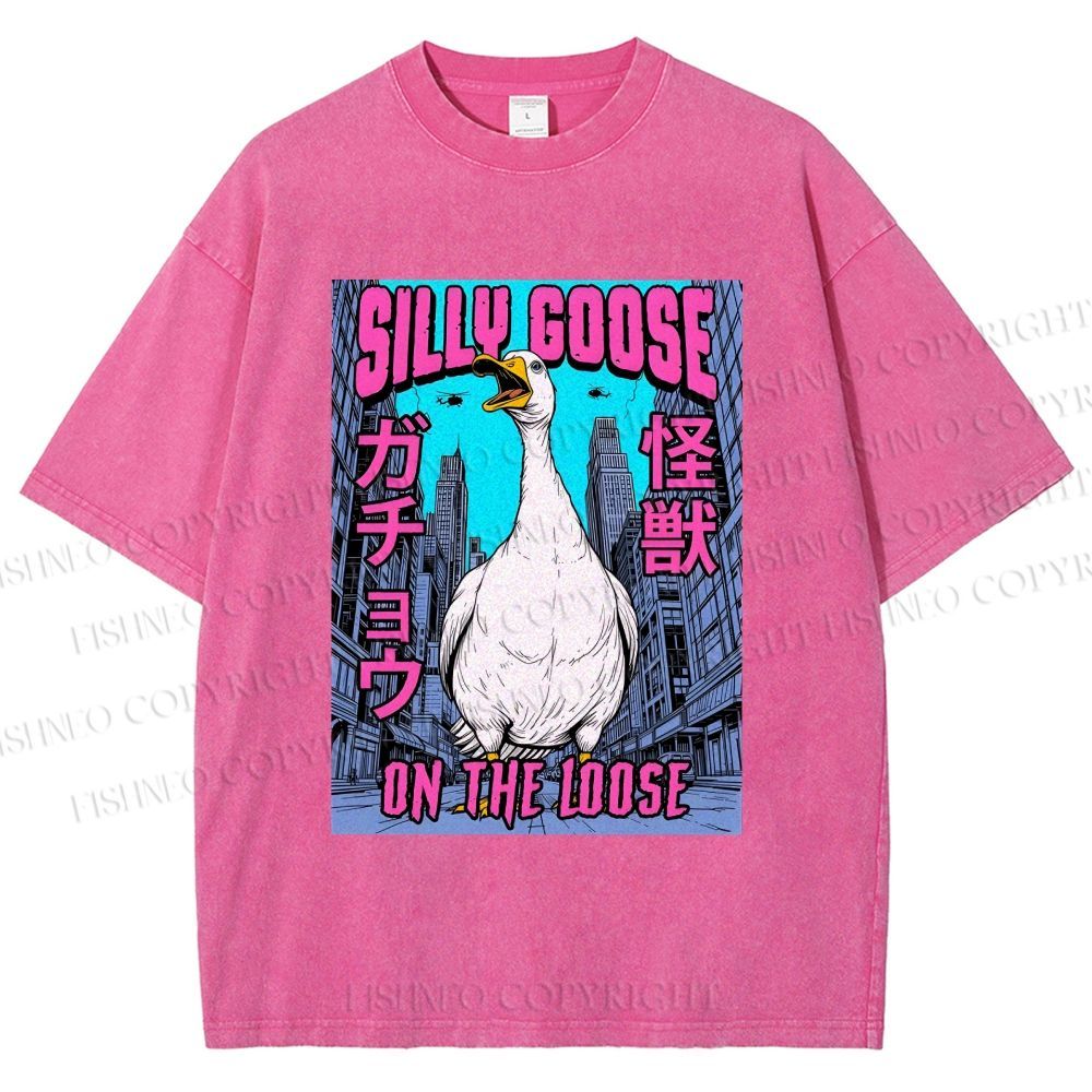 Unisex Silly Goose On The Loose Funny Monster Printed Washed Tee