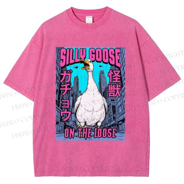 Unisex Silly Goose On The Loose Funny Monster Printed Washed Tee