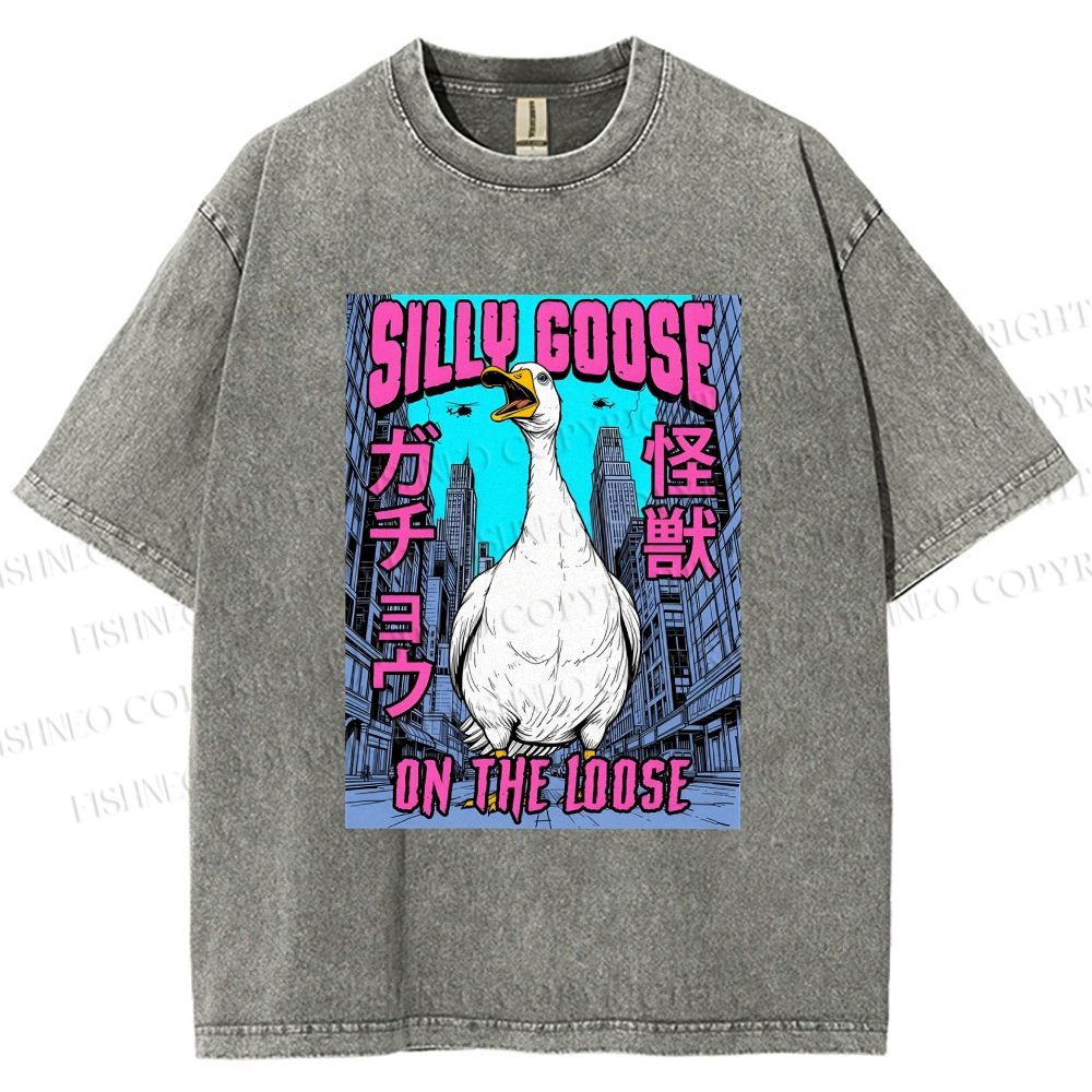 Unisex Silly Goose On The Loose Funny Monster Printed Washed Tee