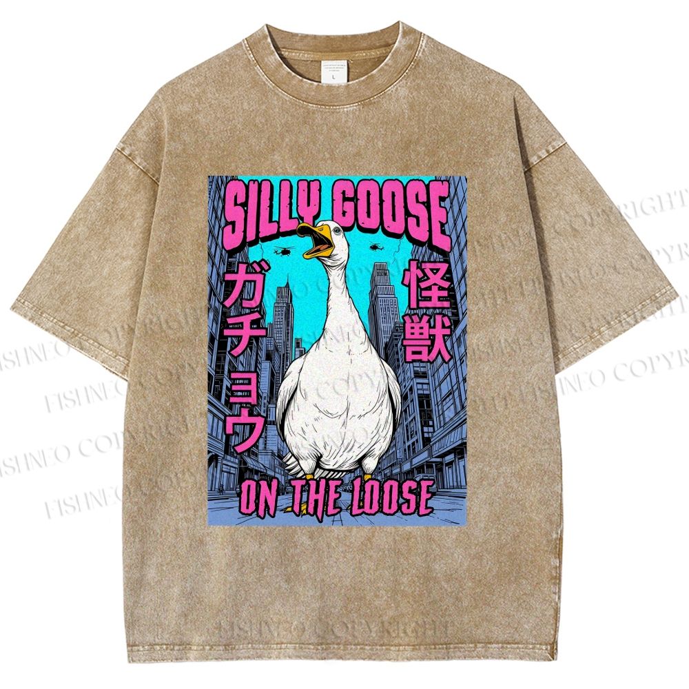 Unisex Silly Goose On The Loose Funny Monster Printed Washed Tee