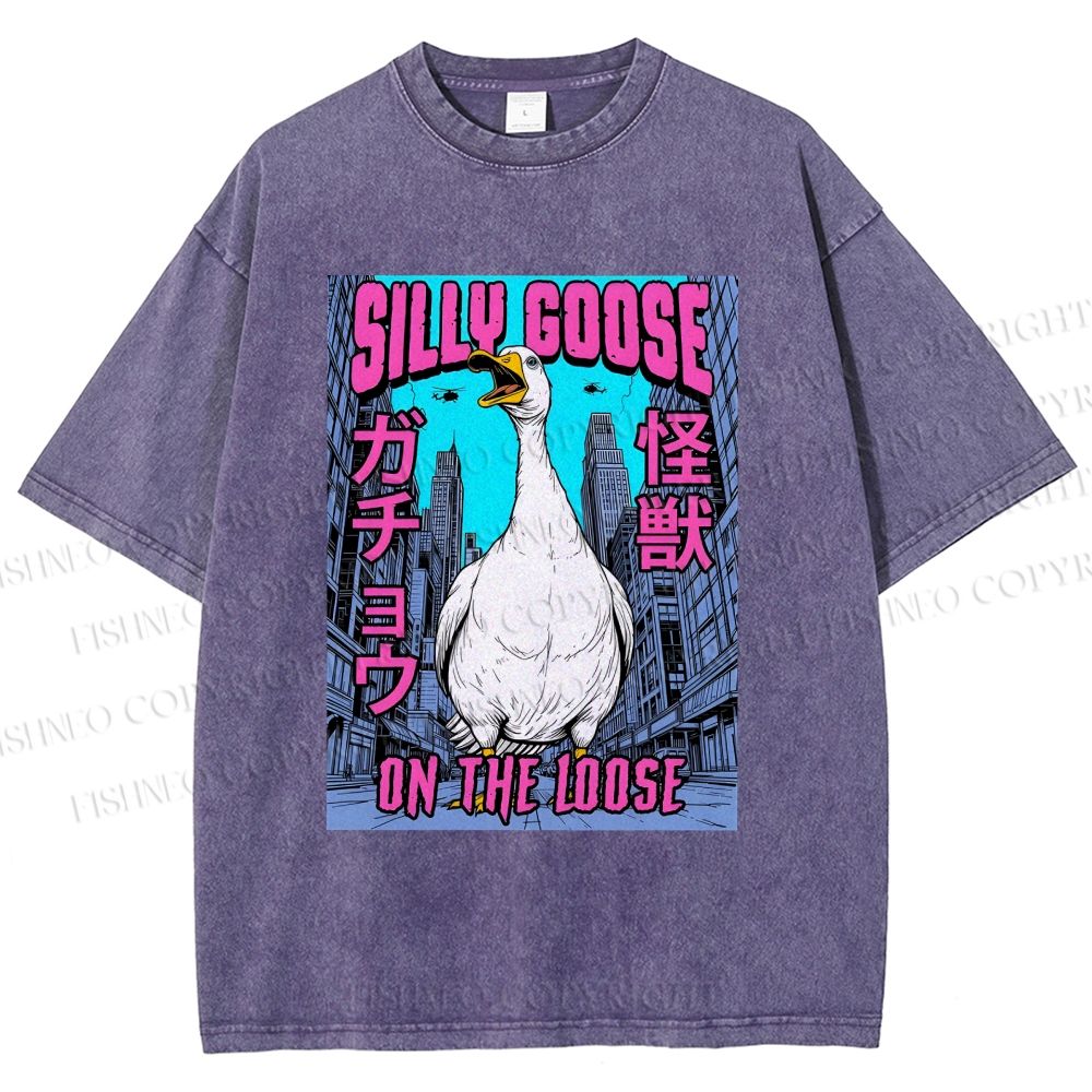 Unisex Silly Goose On The Loose Funny Monster Printed Washed Tee