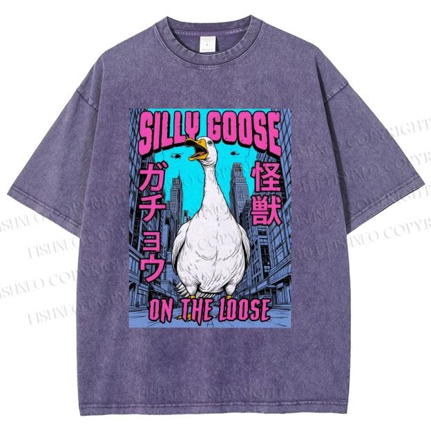 Unisex Silly Goose On The Loose Funny Monster Printed Washed Tee