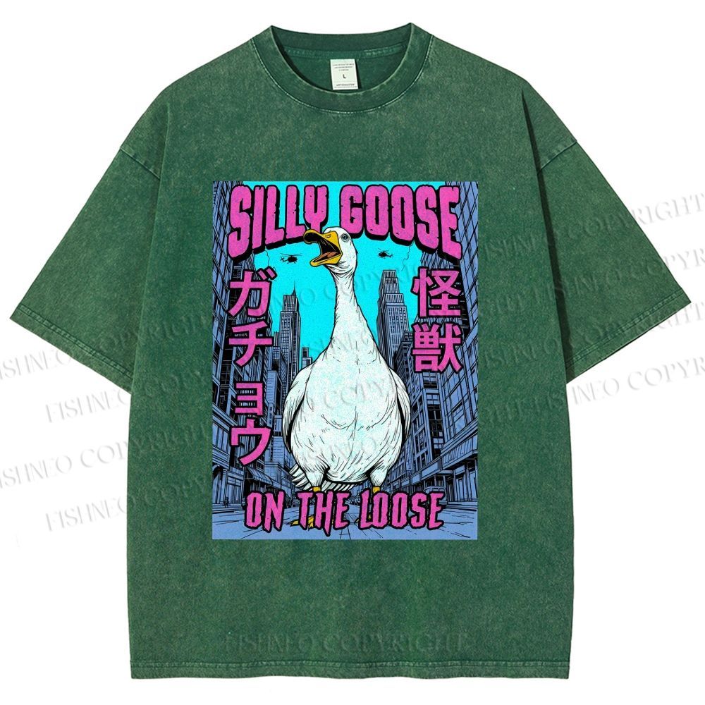 Unisex Silly Goose On The Loose Funny Monster Printed Washed Tee