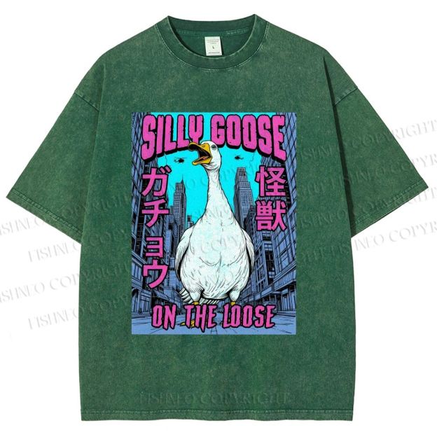 Unisex Silly Goose On The Loose Funny Monster Printed Washed Tee
