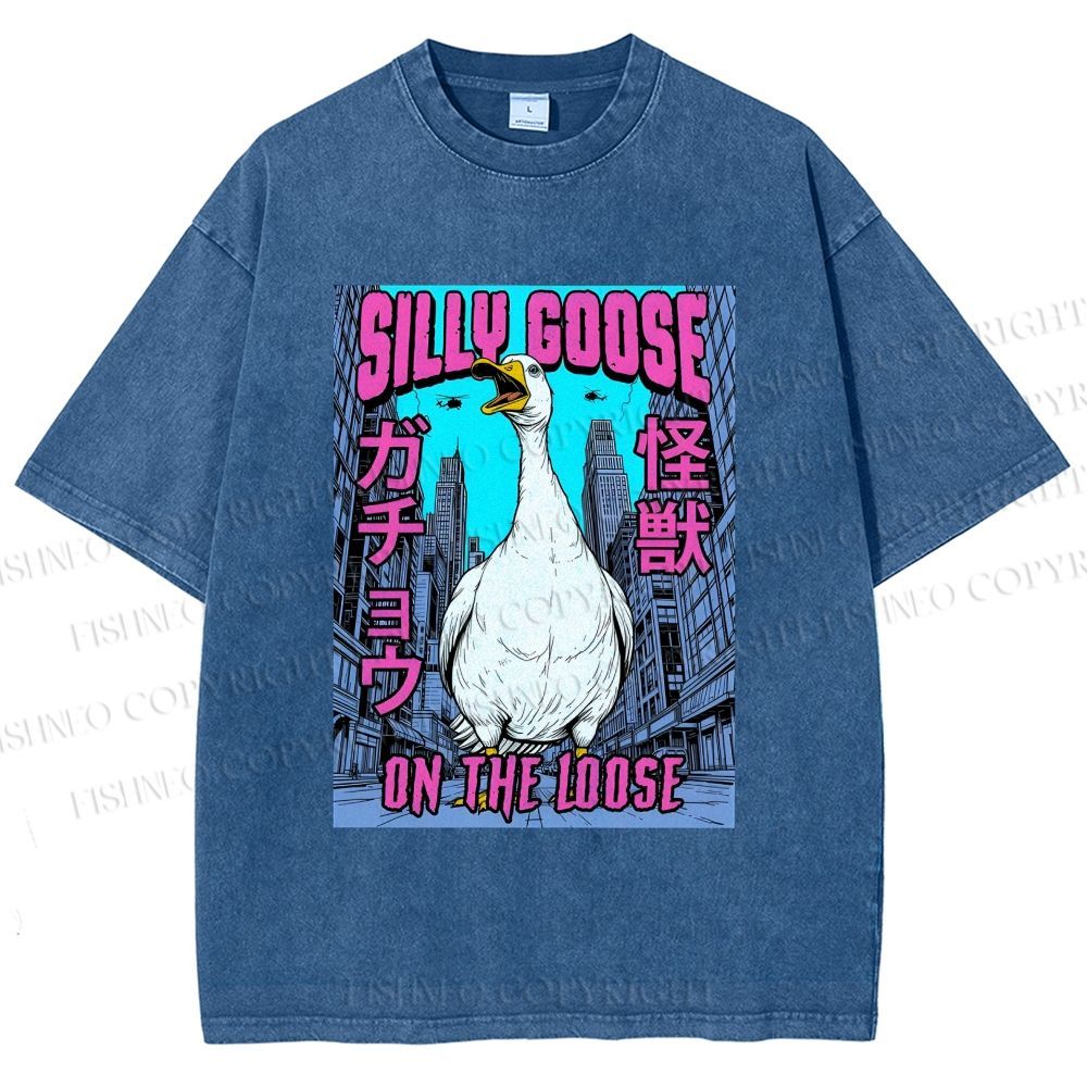 Unisex Silly Goose On The Loose Funny Monster Printed Washed Tee