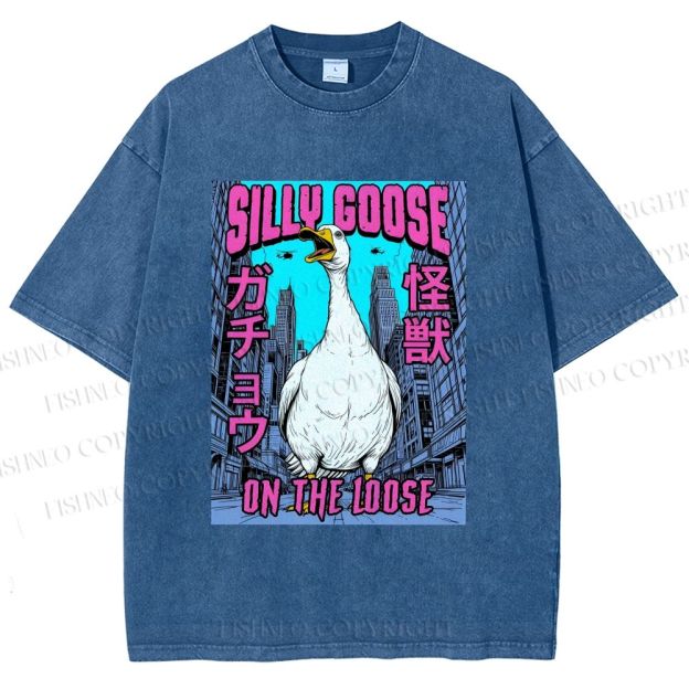 Unisex Silly Goose On The Loose Funny Monster Printed Washed Tee