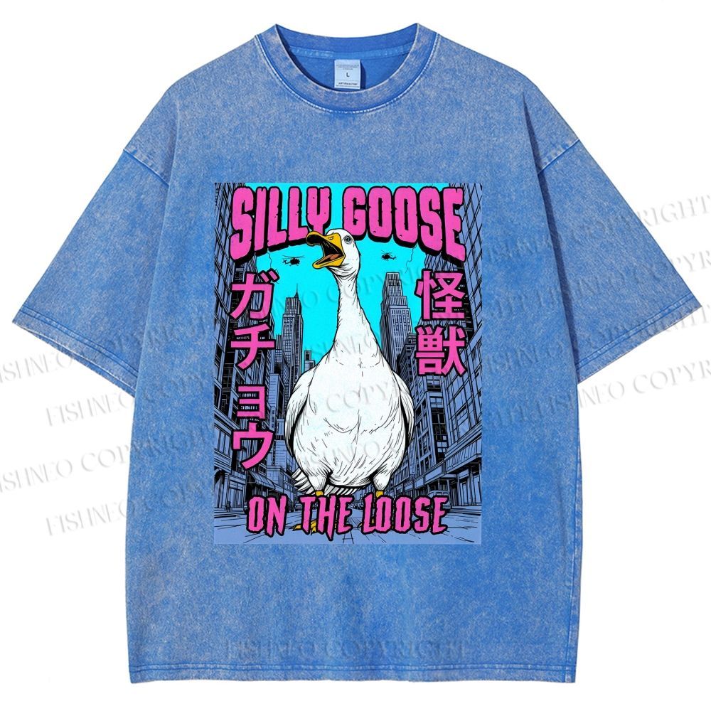 Unisex Silly Goose On The Loose Funny Monster Printed Washed Tee