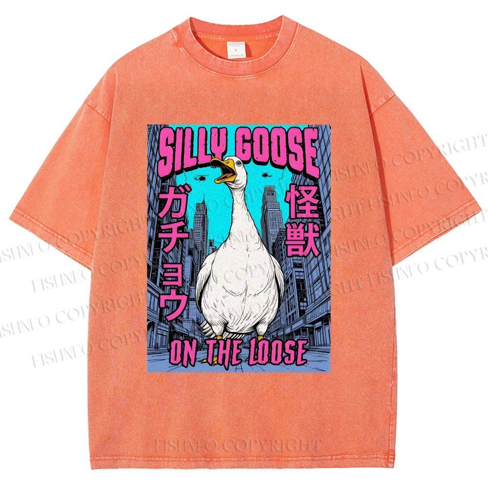 Unisex Silly Goose On The Loose Funny Monster Printed Washed Tee