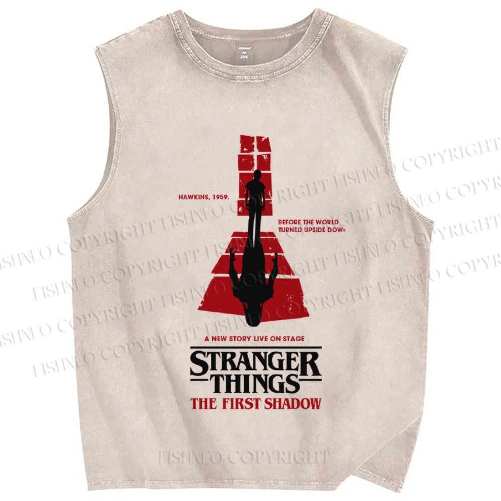 Unisex Stranger Things The First Shadow Printed Washed Tank Top