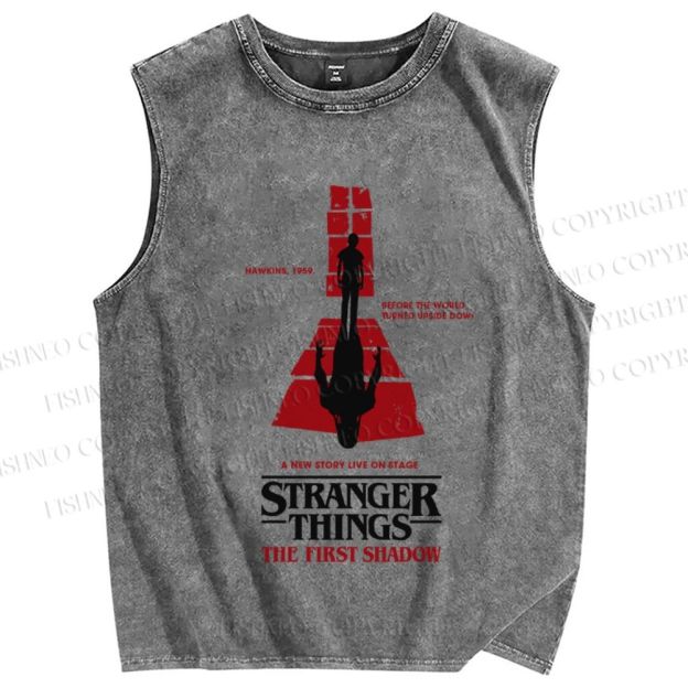 Unisex Stranger Things The First Shadow Printed Washed Tank Top