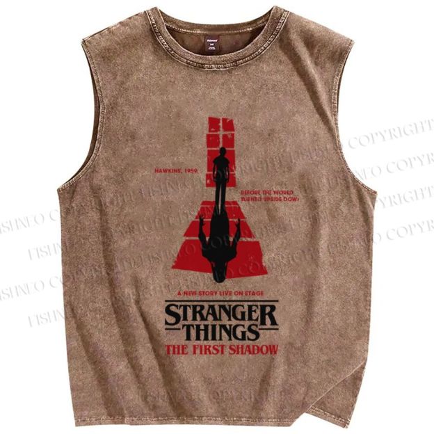 Unisex Stranger Things The First Shadow Printed Washed Tank Top