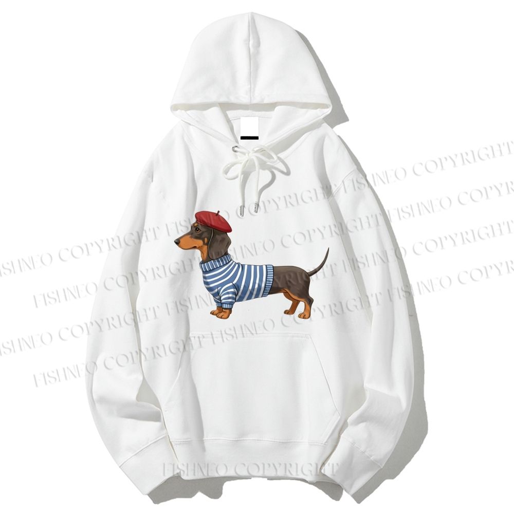 Unisex Casual Cotton Dachshund Wearing Striped Sweater Printed Hoodie