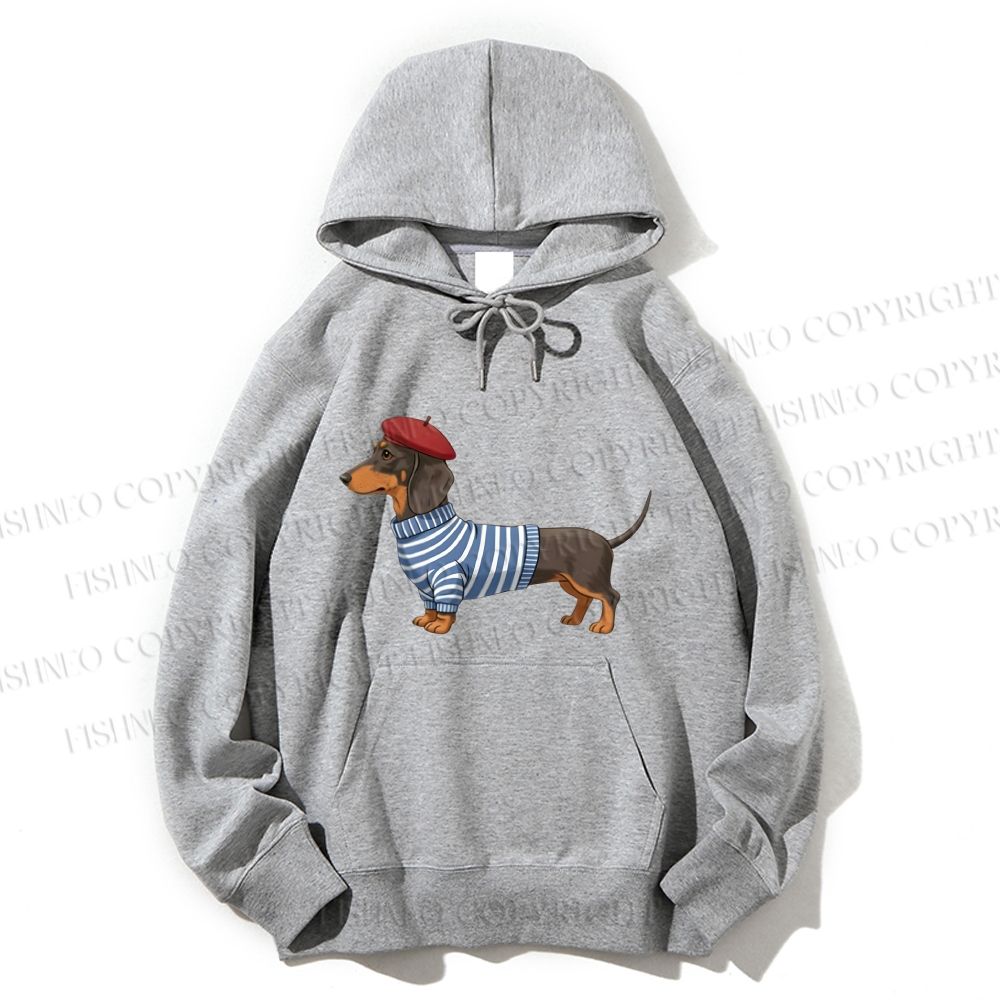 Unisex Casual Cotton Dachshund Wearing Striped Sweater Printed Hoodie