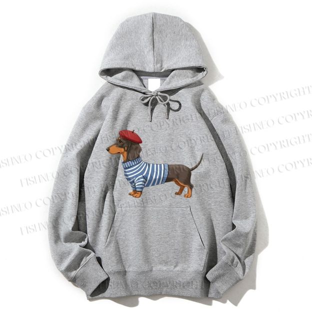 Unisex Casual Cotton Dachshund Wearing Striped Sweater Printed Hoodie
