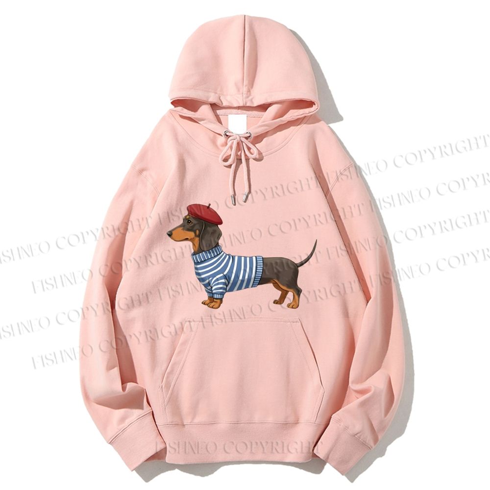 Unisex Casual Cotton Dachshund Wearing Striped Sweater Printed Hoodie