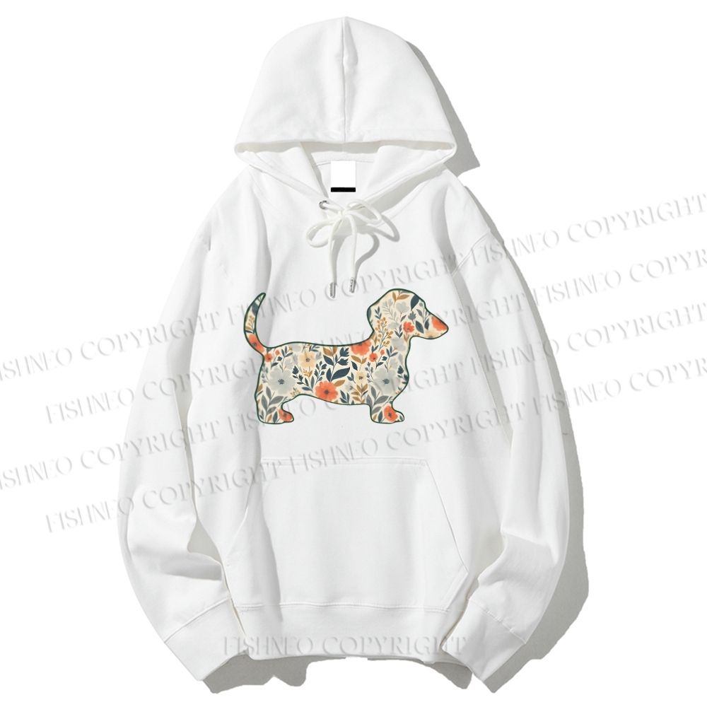 Unisex Casual Cotton Floral Dachshund Printed Hoodie
