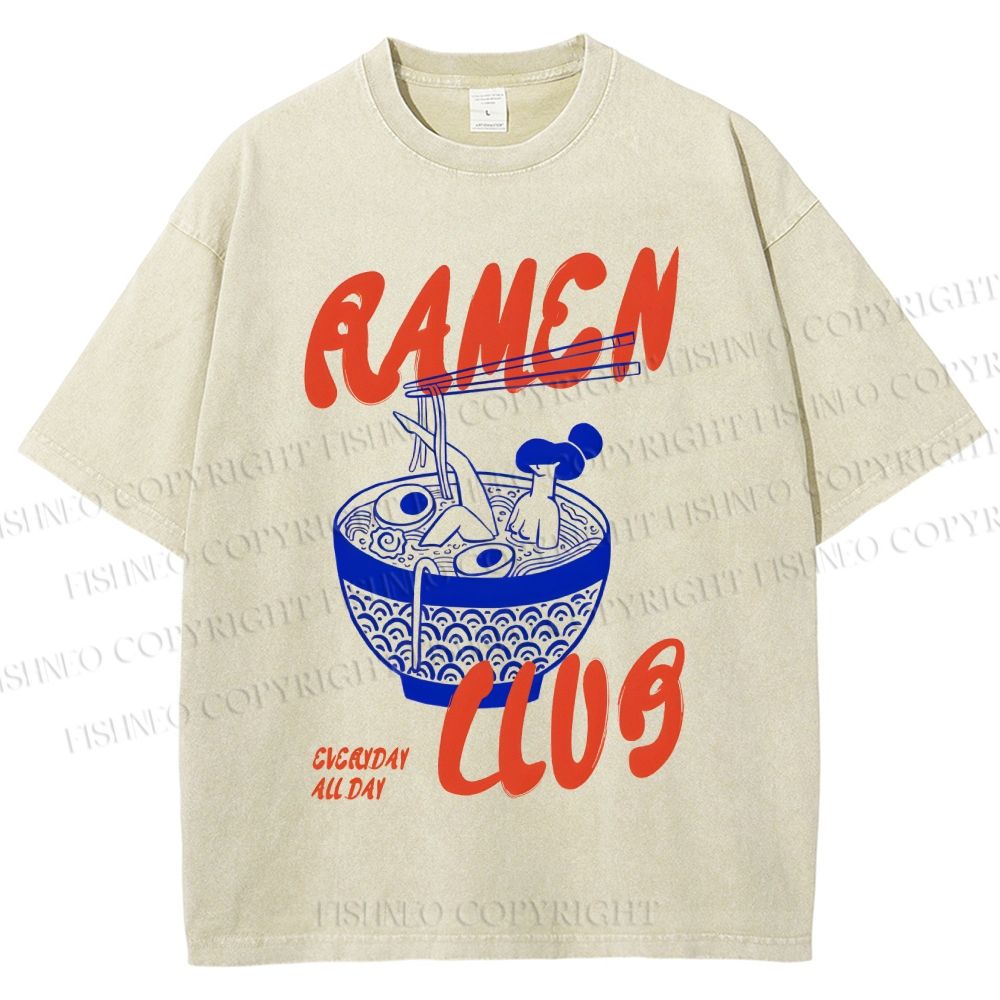 Unisex Ramen Club Printed Washed Tee