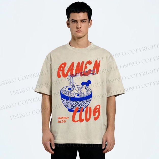 Unisex Ramen Club Printed Washed Tee