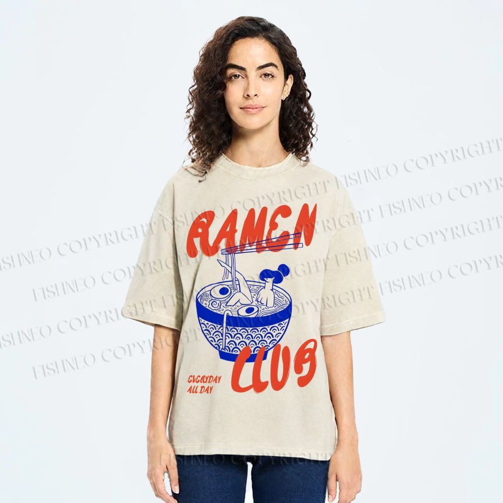 Unisex Ramen Club Printed Washed Tee