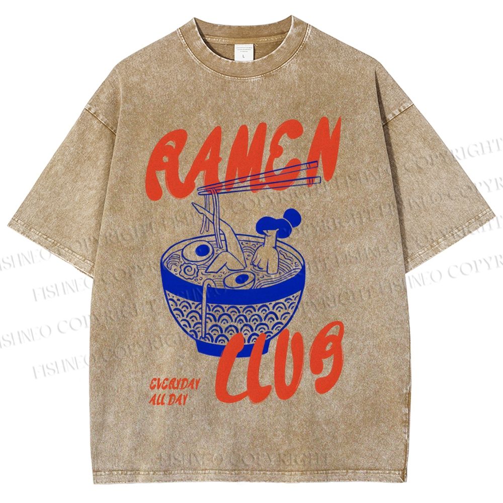 Unisex Ramen Club Printed Washed Tee