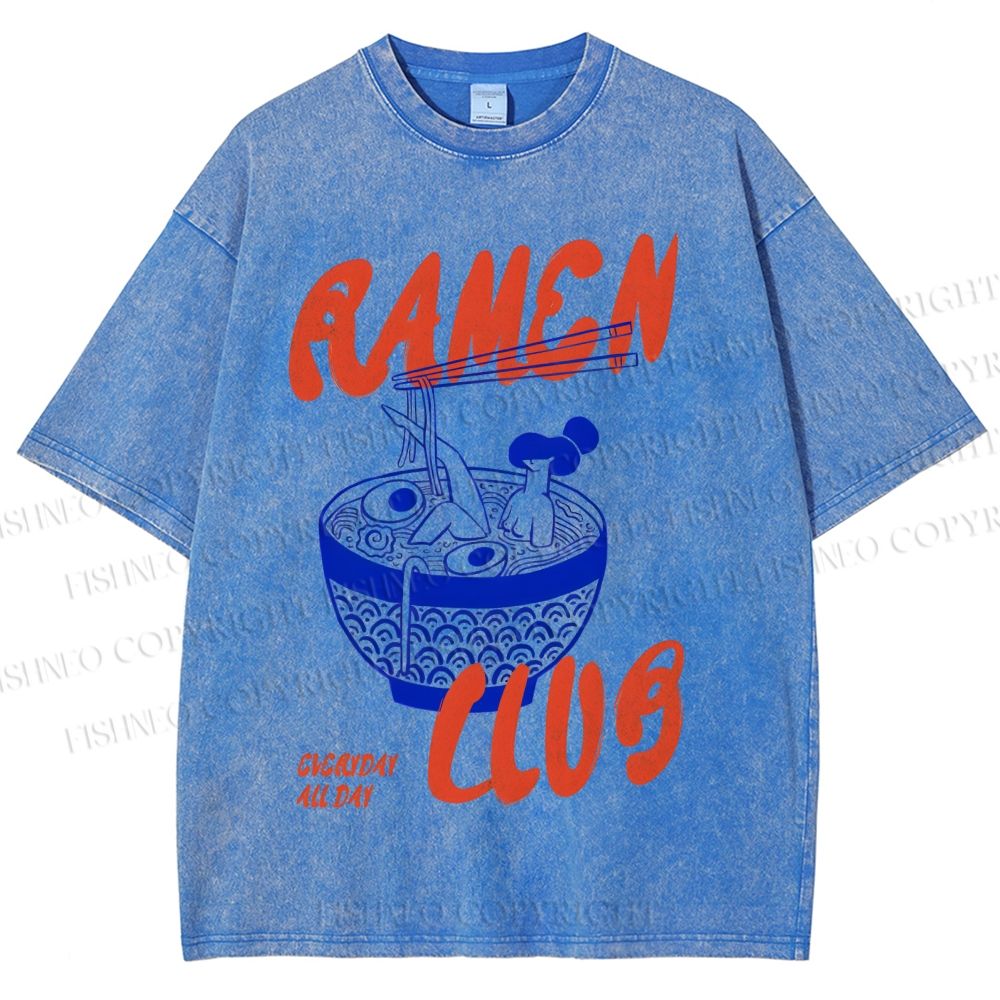 Unisex Ramen Club Printed Washed Tee