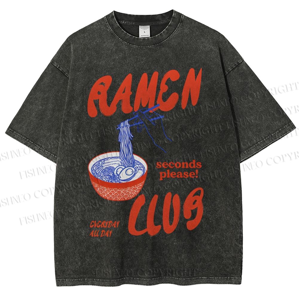 Unisex Ramen Club Printed Washed Tee