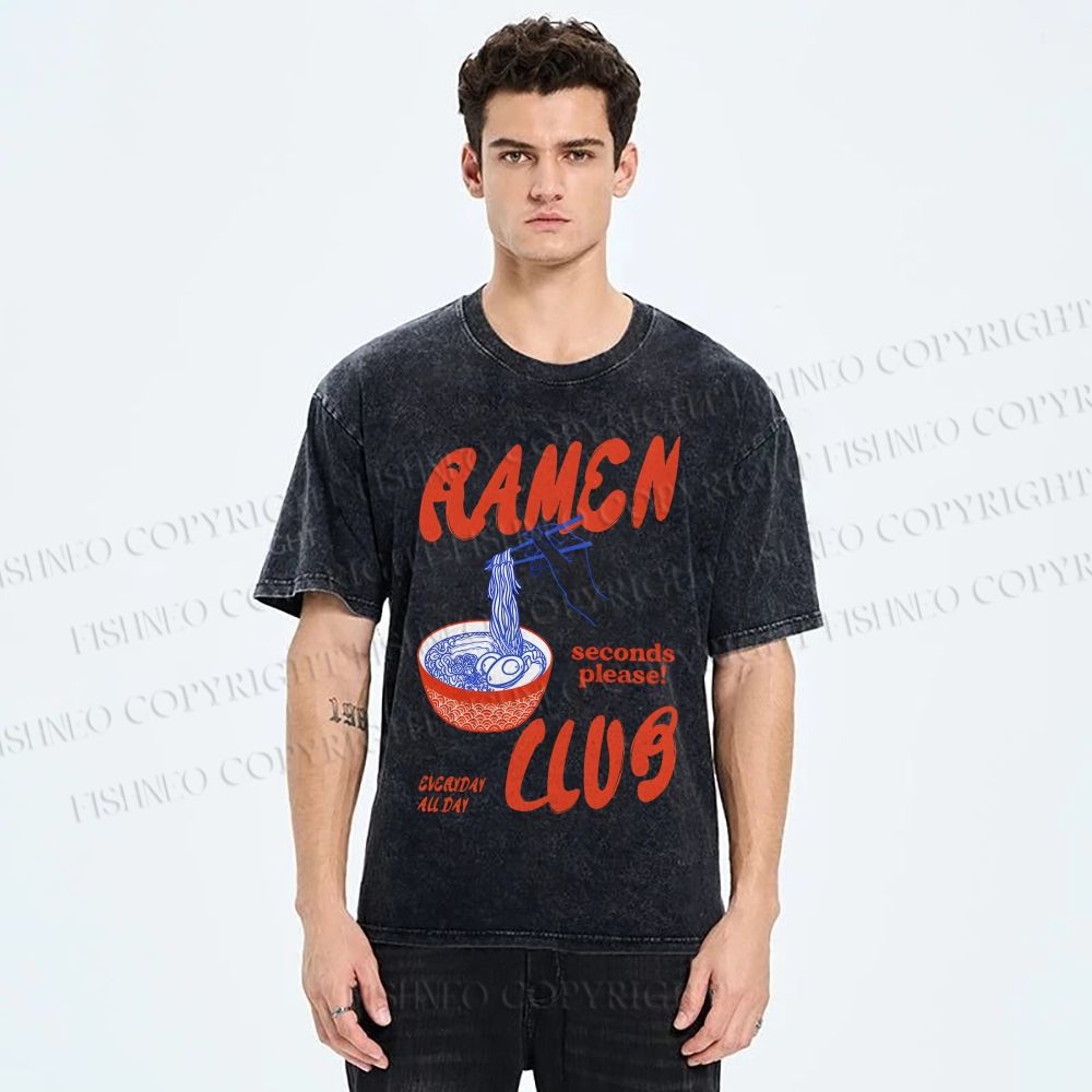 Unisex Ramen Club Printed Washed Tee