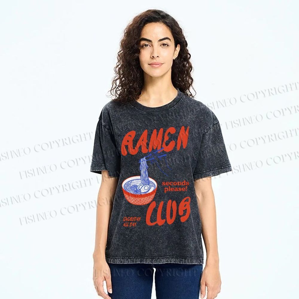 Unisex Ramen Club Printed Washed Tee