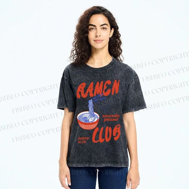 Unisex Ramen Club Printed Washed Tee