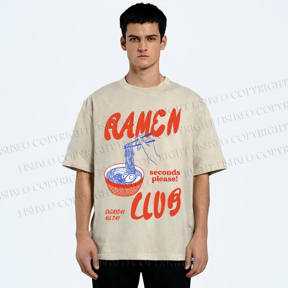 Unisex Ramen Club Printed Washed Tee
