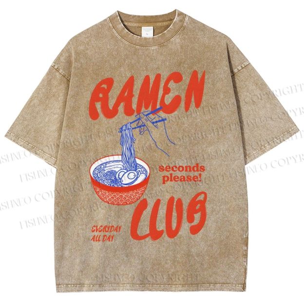Unisex Ramen Club Printed Washed Tee