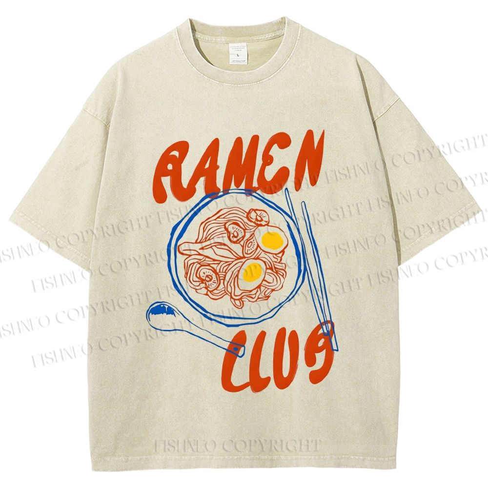 Unisex Ramen Club Printed Washed Tee