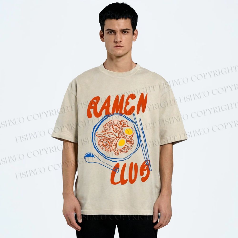 Unisex Ramen Club Printed Washed Tee