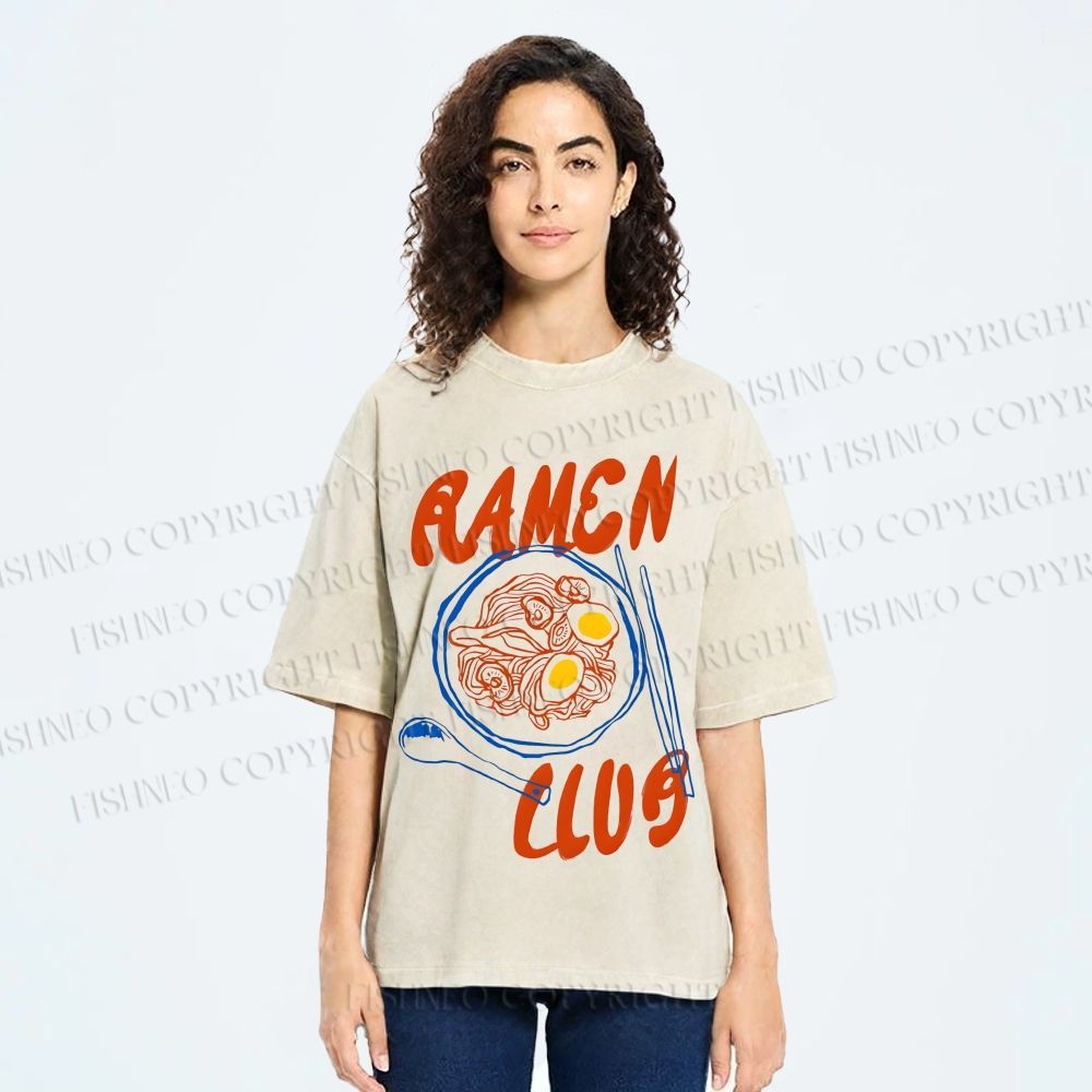 Unisex Ramen Club Printed Washed Tee