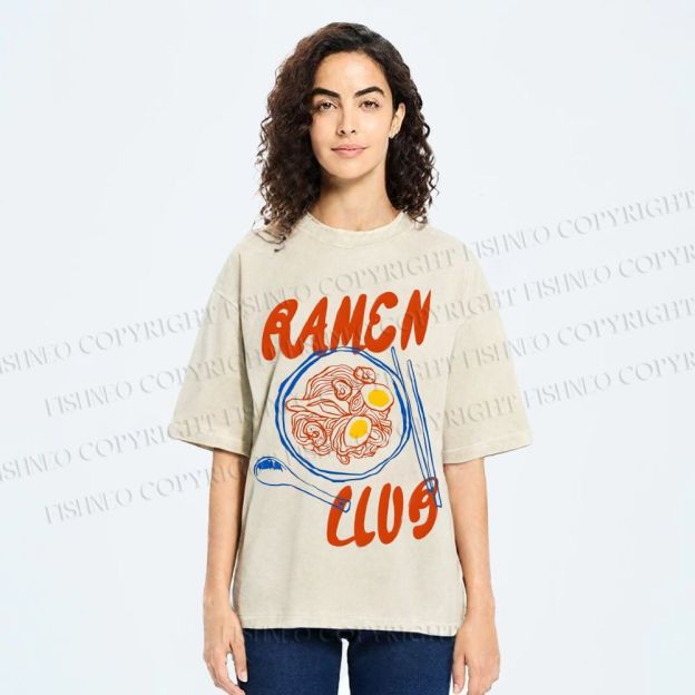 Unisex Ramen Club Printed Washed Tee